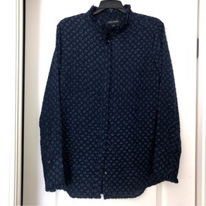Banana Republic Navy Blue Button Up patterned blouse